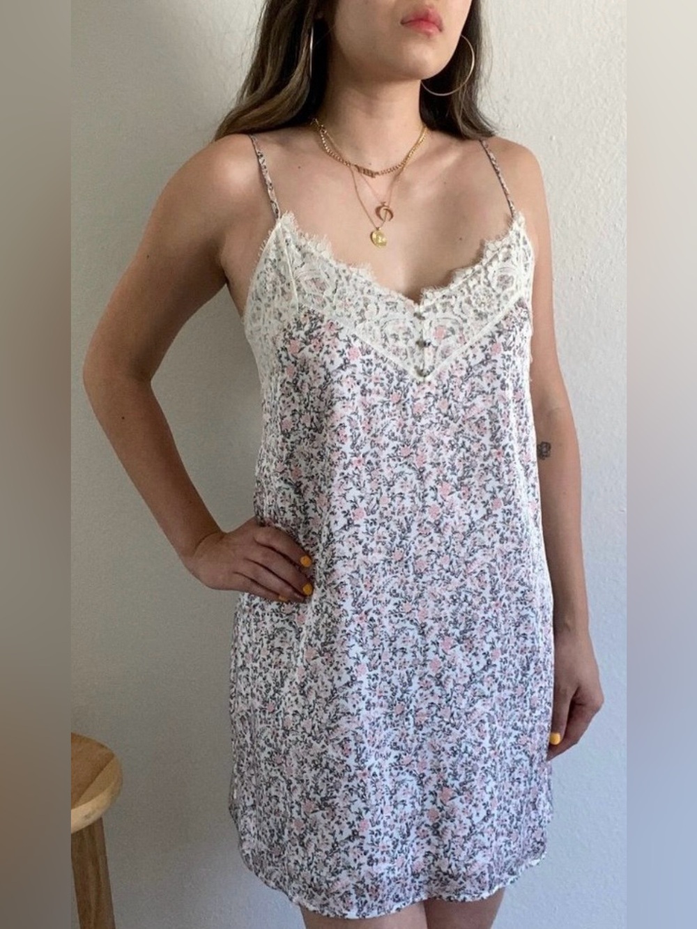Abercrombie & Fitch White Slip Dress with Pink Floral Print Size M.